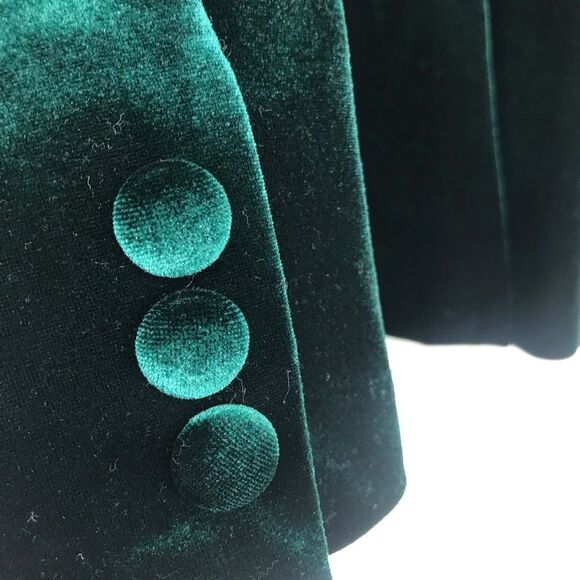 Tahari Dark Green Velvety Soft Velour Jewel Tone Holiday Blazer Jacket - Picture 12 of 16